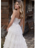 Strapless Ivory Lace Tulle Ruffled Unique Wedding Dress